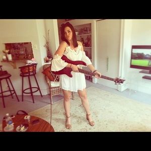 Forever 21 white, lacy, off the shoulder dress.